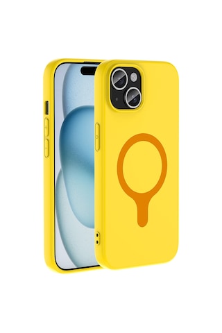 Maks Technology iPhone Uyumlu 15 Kılıf M-safe Şarj Özellikli Mkst Aris Silikon Kapak - Sarı