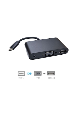 Type C To Hdmı + Vga+ Audio Çevirici 3 İn1 Usb C Ses Ve Görüntü Çevirici
