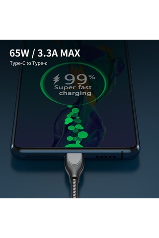 Enkay Enk-cb129 Pd 65w Type-c To Type-c Karbon Çeliği Kauçuk Spiral Hızlı Şarj Veri Kablosu, Uzunluk 1m Gümüş