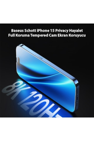 Baseus Schott Apple iPhone 15 Uyumlu Privacy Hayalet Full Koruma Tempered Cam