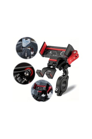 Xuweiwei 360 Derece Dönebilir Bisiklet Telefon Tutucu Kırmızı Aksanlı Hızlı Çıkarılabilir Ayarlanabilir Red Stem Sabit Kelepçe -