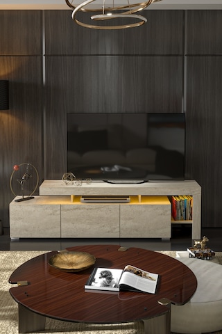 Luma Led Işıklı Tv Ünitesi Traverten