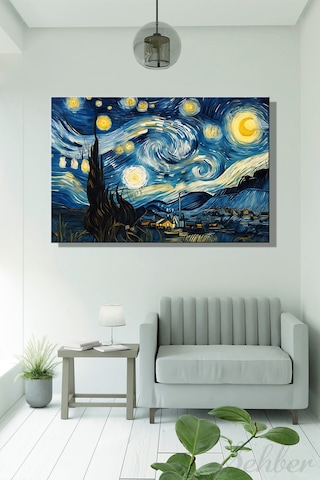 Yatay Kanvas Duvar Tablosu Tekli Salon Mutfak Yatak Odası Ofis Vincent Van Gogh Yıldızlı Gece