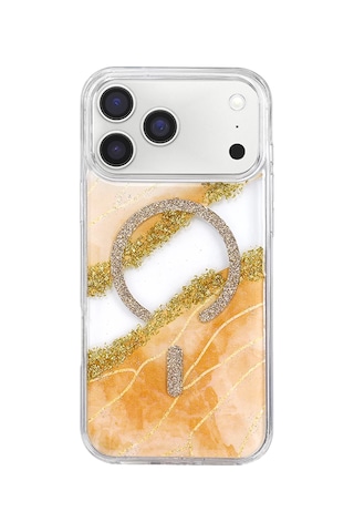 Onegif Apple iPhone Uyumlu 17 Pro Lotus Simli Magsafe Kapak - Turuncu