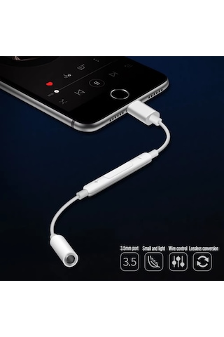 Apple Uyumlu iPhone  Lightning To 3.5mm Aux Kulaklık Dönüştürücü Adaptör - Müzik Ve Ses Kontrol Destekli