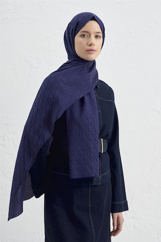 Armine Elegance İpek Pamuk Monogram Şal 02 Lacivert