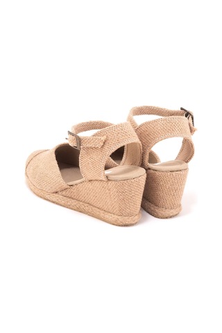 Gerçek Elişi Keten Hasır Espadril Burnu Hasırlı Arkası Açık Dolgu Topuk Handmade Hasır