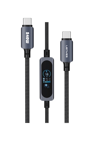 Lenyes Lc572 Tft Ekranlı Type-c To Type-c Data Ve Şarj Kablosu 240w 1.2m Siyah