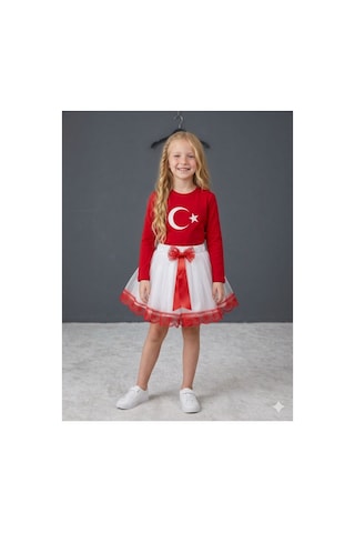 Çlm Store Tütü Etek Ve Uzun Kollu Ayyıldızlı Tişört Kırmızı Kırmızı
