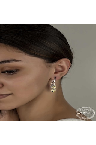 Swarovski Crystal Taşlı Gümüş Salkım Sallantılı Çivili Kadın Küpe Diğer