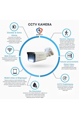 8 Kameralı Set - Yapay Zeka Özellikli Gece Renkli Gösteren 5 Mp Sony Lensli 4 Warm Ledli Fullhd Güvenlik Kamerası Seti 3404w