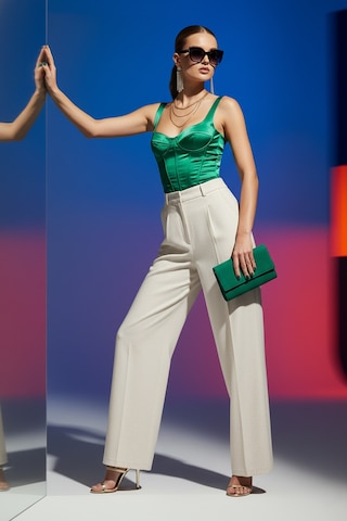 Fashion Cocktail Palazzo Çift Cepli Ofis Günlük Boru Paça Yüksek Bel Günlük Kombin Pantolon Naturel Taş Naturel