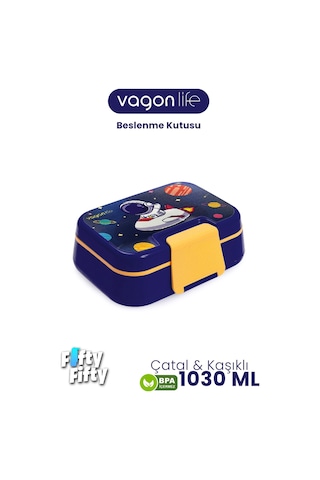 Vagonlife 1030 Ml Tek Kat 4 Bölme Çocuk Beslenme Kutusu Çatal / Kaşık -ffb1262 Mavi