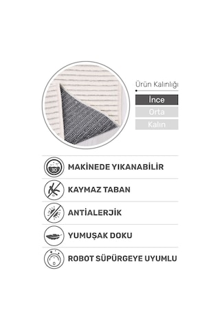 Lidya Beyaz Pamuk Dokuma Yumuşak Halı Kaymaz Tabanlı, Yıkanabilen Modern Tasarımlı Kilim Beyaz