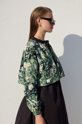 Manuka Rüzgarlıklı 3'lü Tesettür Mayo Takımı Yaprak Çok Renkli