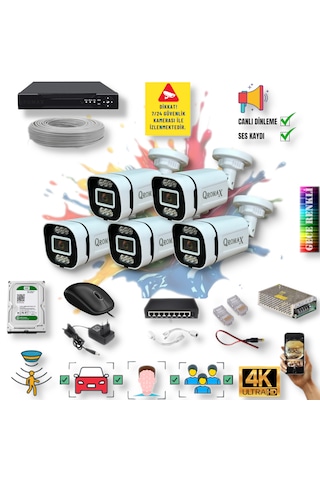 5 Kameralı Ip Set Yapay Zeka Özellikli Gece Renkli Sesli Ip 4386w