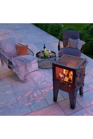 Kelebek Desenli Dekoratif Kare Mangal Portatif Ateş Çukuru Siyah