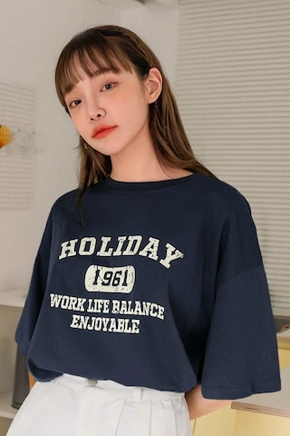 Unisex Holiday Baskılı Tasarım Tshirt Lacivert