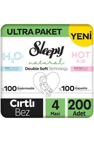 Sleepy Natural Double Soft Ultra Paket Bebek Bezi 4 Numara Maxi 200 Adet 4 Numara