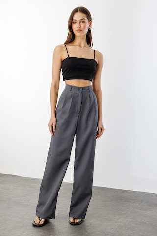 Genius Store Kadın Pileli Kumaş Yüksek Bel Palazzo Pantolon Pantolon-002 Füme