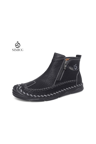 Modaya Uygun Gündelik Yüksek Bilekli Hakiki Deri Erkek Bilek Botları Siyah