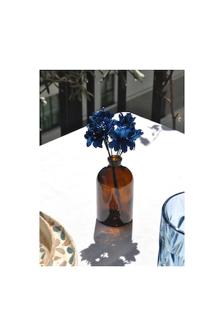 1 Adet Cam Amber Mini Vazo 9 Cm Ve Mavi Mini Çiçek Küçük Dekoratif Obje