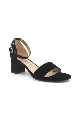 Ayakkabımood Gizzah Siyah Süet 5Cm Bayan Tek Bant Topuklu Ayakkab