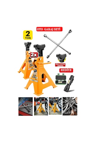 2000kg Kapasiteli 2set Sehpa Tip Kriko Standı + 4'lü Bijjon Set