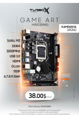Turbox Gameart H310c B365 Intel B365 3200mhz Ddr4 Lga 1151 Micro Atx Anakart