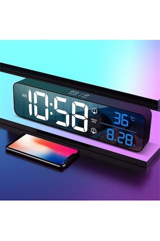 Hd Led Ekranlı Aynalı Uzun Elektronik Saat Sıcaklık Tarih Dijital Masa Saati Çok Renkli