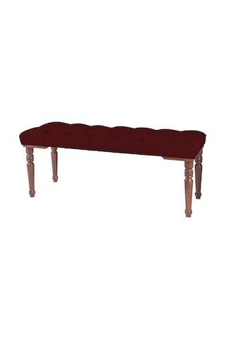 Gazzini Classic Torna Gürgen Ahşap Ayak Chester Model Kapitoneli Bordo Puf Bench - Ceviz Ayak