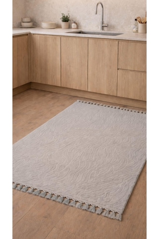 By Özer Halı Gri Renk Modern Makinede Yıkanabilir Kaymaz Taban Saçaklı Halı Çok Renkli
