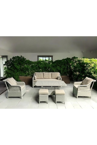 Tu Tienda Ronda Alüminyum 3 1 1 2puf Masa Rattan Bahçe Balkon Mobilyası,rattan Örgü/kumaş Renk Beyaz/vizon Vizon