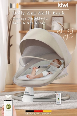Kiwi Dolly 2in1 Otomatik Sallanan Kademe Ayarlı Beşik Ve Anakucağı - Kahverengi