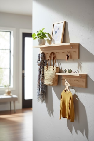 Ahşap Askılık Raflı 70x14 Ve 50x14 Mutfak, Antre, Banyo, Ofis, Mağaza, Çocuk Ve Yatak Odası Meşe