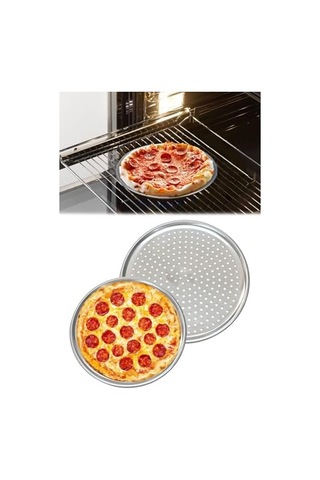 Paslanmaz Çelik Pizza Tepsisi,delikli Lahmacun Ve Pizza Tavası,fırın Tepisisi 36 Cm Siyah