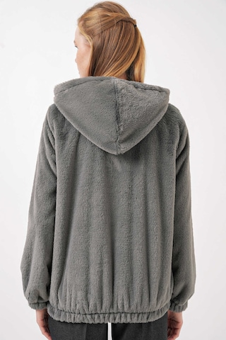 Gabria Kapüşonlu Pelüş Mont Koyu Gri