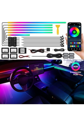 Araç Içi Ambiyans Aydınlatma Sistemi 18 In 1 Rgb Led Bluetooth Destekli - Müzik Ve Ses Duyarlı