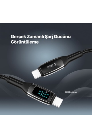 Ttec 2DK57S Alumicable Lcd USB-C – USB-C 100W PD/Qc 150 CM Hızlı Şarj/Data Kablosu Siyah