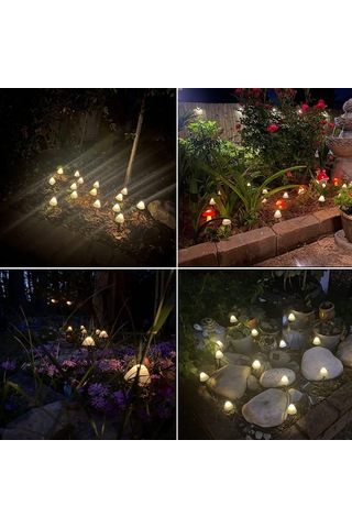 Hombey Güneş Enerjili Mantar Desenli Led Işık Zinciri, 10 Adet, 8 Mod, Su Geçirmez, Bahçe Çimenliği Yol Dekorasyonu, Noel Bayramı Partisi Aydınlatması Beyaz