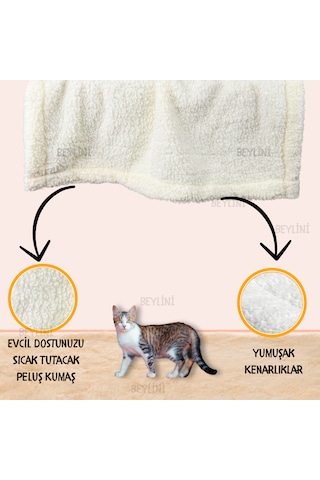 Beylini Peluş Kedi Köpek Battaniyesi Yıkanabilir 80 x 100 CM Krem