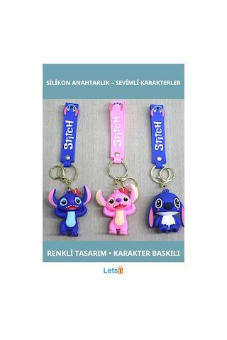 Renkli Silikon Stitch Angel Anahtarlık Çok Renkli