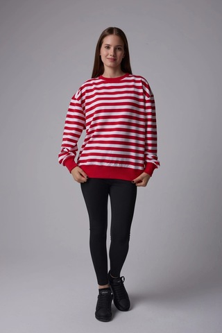 Defys Kadın Çizgili Oversıze Sweat Kırmızı-beyaz - 608041455 Kırmızı-beyaz
