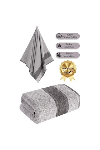 %100 Cotton Saç Havlusu Maura 50x90 Cm Açık Gri