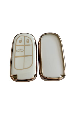 Egea Cross 500 Jeep Dodge Chrysler Uyumlu Smart Kumanda Anahtar Kılıfı Oto Anahtarlık Beyaz Gold