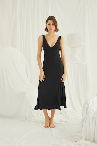 Monamise Kadın Göğüs ve Sırt Dekolteli Dantelli Yırtmaçlı Gecelik 18461 Siyah