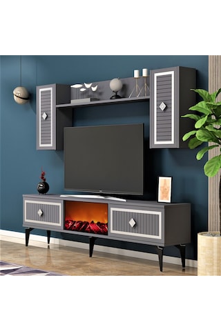 Nil Şömineli Tv Ünitesi Antrasit-gümüş