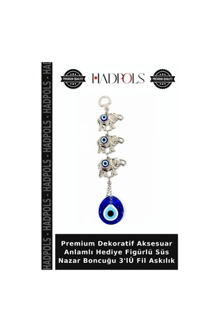 Premium Dekoratif Aksesuar Anlamlı Hediye Figürlü Süs Nazar Boncuğu 3'lü Fil Askılık