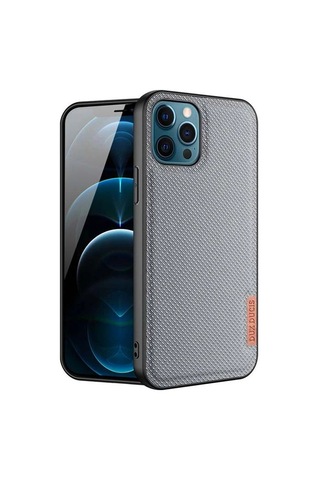 Dux Ducis Fino Serisi Apple iPhone Uyumlu 12 Pro Max Kılıf Premium Dokuma Silikon Kılıf- 5775 Gri