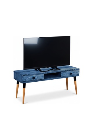 Masif Ahşap Tv Ünitesi 150 Cm İskandinav Stil, Doğal, 2 Çekmeceli Ve 1 Raflı Modest Tv-150 Ig Mavi - Ahşap